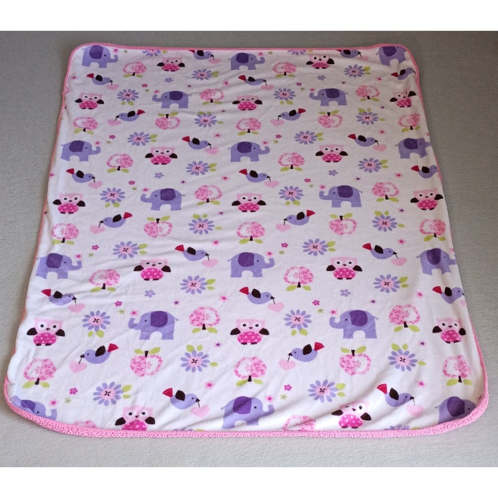 Circo Pink Purple White Birds Owl Elephants Plush Security Baby Blanket Sherpa
